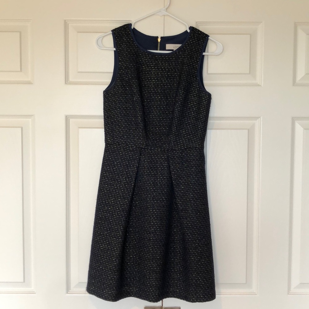 Blue, black and gold knee length dress
